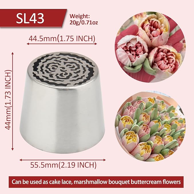 Extra Large Russian Piping Tips for Marshmallows Stainless Steel Flower Frosting Nozzles many styles Cake Decorating Baking tool for Buttercream, Cupcakes Cookies(SL43)