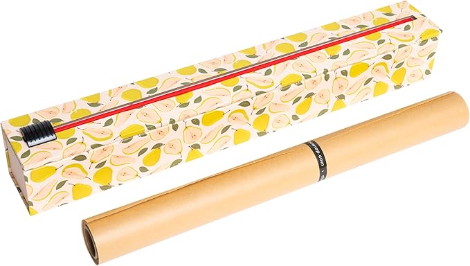 ChicWrap Pears Parchment Paper Dispenser - Includes 15"x 33' (42 Sq. Ft) Roll Unbleached Baking, Cooking & Culinary Paper - Reusable Dispenser w/Slide Cutter - Kosher Certified
