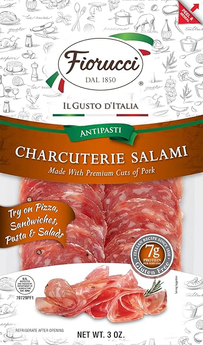 Fiorucci Charcuterie Salami, Made with Premium Cuts of Dry-cured Aged Pork, Gluten Free, 7g of Protein, 3 Oz (Pack of 12)
