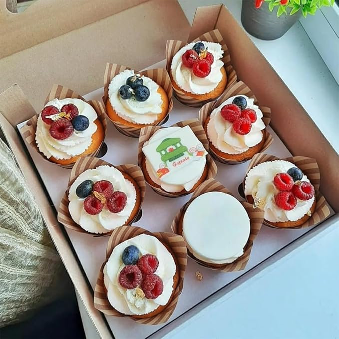 200 Pieces Tulip Cupcake Muffin Liners Greaseproof Paper Baking Cups Cupcake Wrappers for Birthday Wedding Party Baby Showers Catering Restaurants(Stripe Coffee)