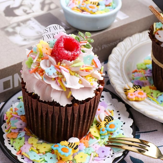 Flower Sprinkles for Cake Decorating, Edible flower and Bee Sugar Mix, Perfect for Cake Decorations, Baking, Ice Cream, Cookies, Cupcake Toppers