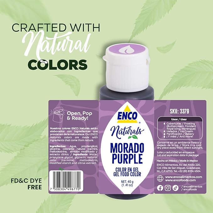 ENCO Naturals Food Coloring Gel Purple 1.41 oz - No artifitial dyes - Vibrant colors for Icing, Buttercream, Fondant