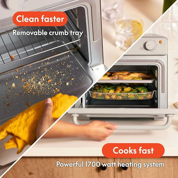 7-in-1 Air Fryer Toaster Oven with Convection, 1700W, Fits 6 Slices or 12-Inch Pizza, Tempered Glass Door, Timer, Easy Controls, Countertop Kitchen Appliance (Oatmilk)