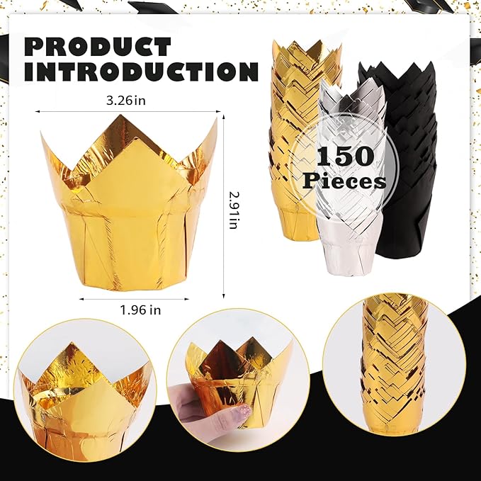 150 Pcs Graduation Tulip Cupcake Liners 2024 Congrats Grad Aluminum Foil Paper Baking Cups Greaseproof Muffin Liners Holders Graduation Cap Cup Cake Paper Cup Tulip Cupcake Wrappers for Party