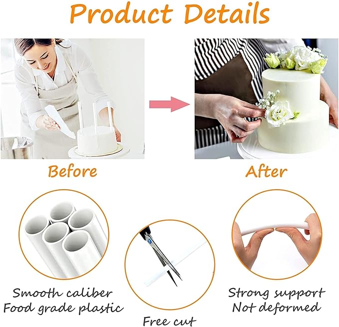 15PCS 12 Inch White Plastic Cake Dowel Rods for Tiered Cake Construction and Stacking Supporting Cake Round Dowels Straws with 0.4 Inch Diameter