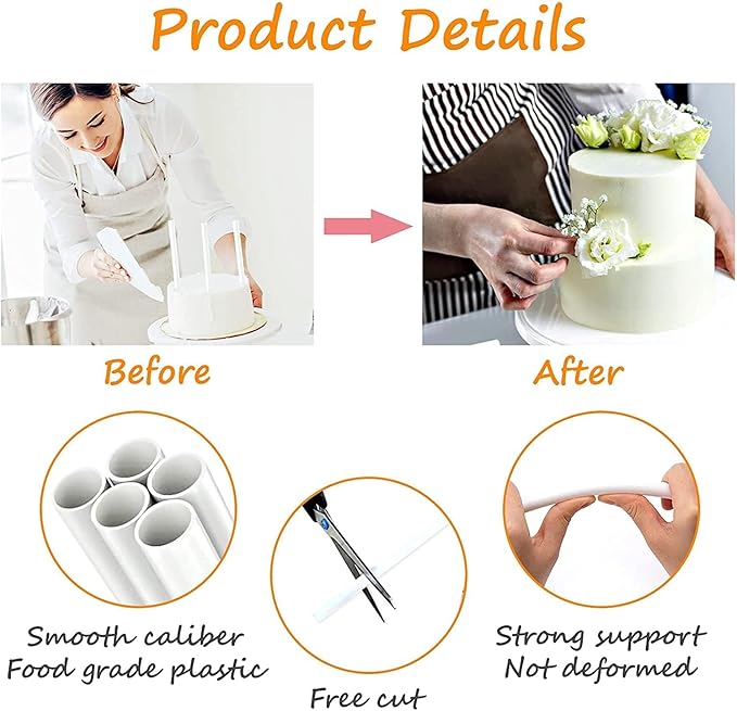 10PCS 14 Inch White Plastic Cake Dowel Rods for Tiered Cake Construction and Stacking Supporting Cake Round Dowels Straws with 0.4 Inch Diameter