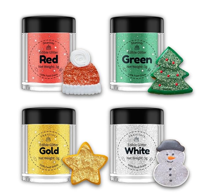 Edible Glitter for Drinks Cakes Decoration Chrismas Set - Food Grade Shimmer Luster Glitter Dust Edible Glimmer Powder for Strawberries, Sprinkle on Sparkle, Chocolate, Cookie, Cupcake, Cocktail, Vegan
