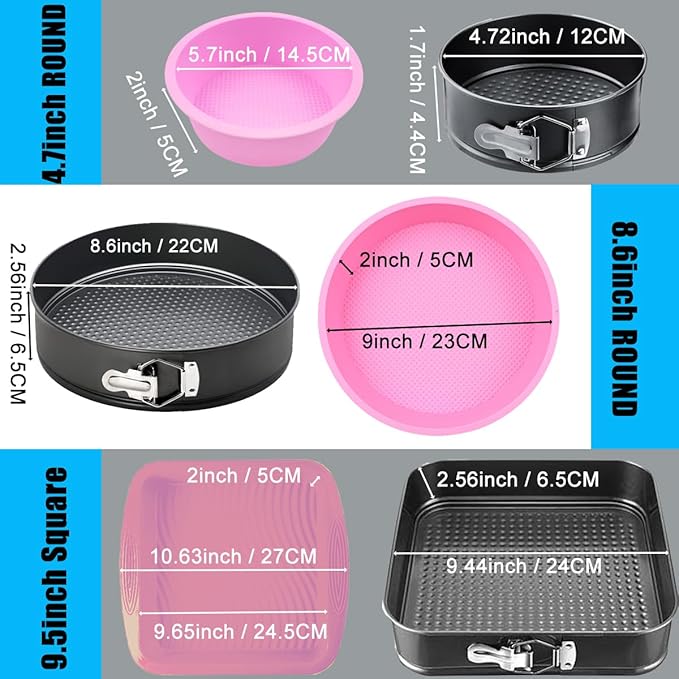 Springform Pan Set, Nonstick Cheesecake Pan with Removable Bottom, Leakproof Protector, 10 Parchment Paper Liners (4INCH ROUND)