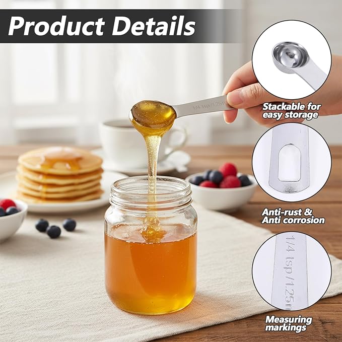 4 Pcs 1/4 Teaspoon Measuring Spoon,1/4 Teaspoon Scoop (1/4 Tsp | 1.25 Ml | 1.25 Cc) Mini Measuring Spoons Stainless Steel Single Measureing Spoon for Kitchen Tea Soup Ingredients