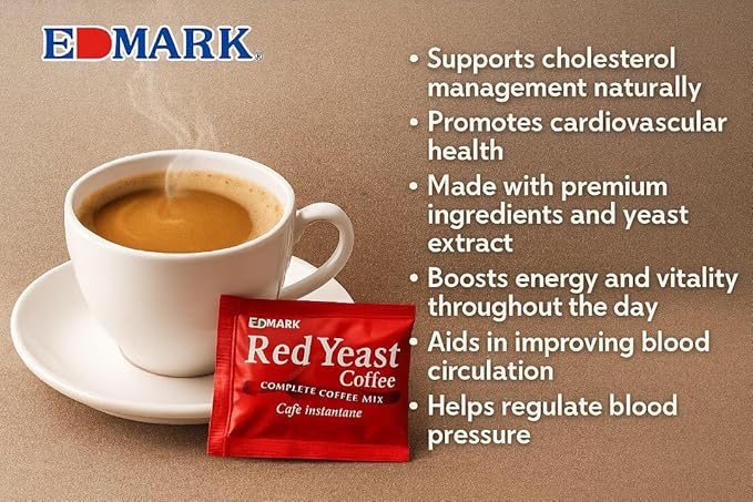 EDMARK Sugar Free Red Yeast Coffees - Organic Coffee Blend With Rose Petal Extract - Red Coffee Pods Cups Coffee's Lover Gifts - 15g × 20 Sachets
