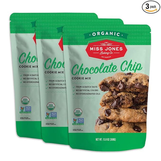 Miss Jones Baking Organic Cookie Mix, Non-GMO, Vegan-Friendly, Packed with Morsels: Chocolate Chip (Pack of 3)