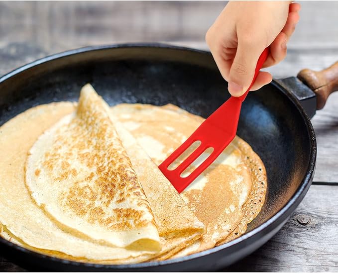 Patelai Mini Silicone Brownie Serving Spatula Flexible Nonstick Serve Turner Heat Resistant Cookie Slotted Spatula for Eggs in Small Frying Pan Cookie Batter Lemon Baked(Black, Red,4 Pieces)
