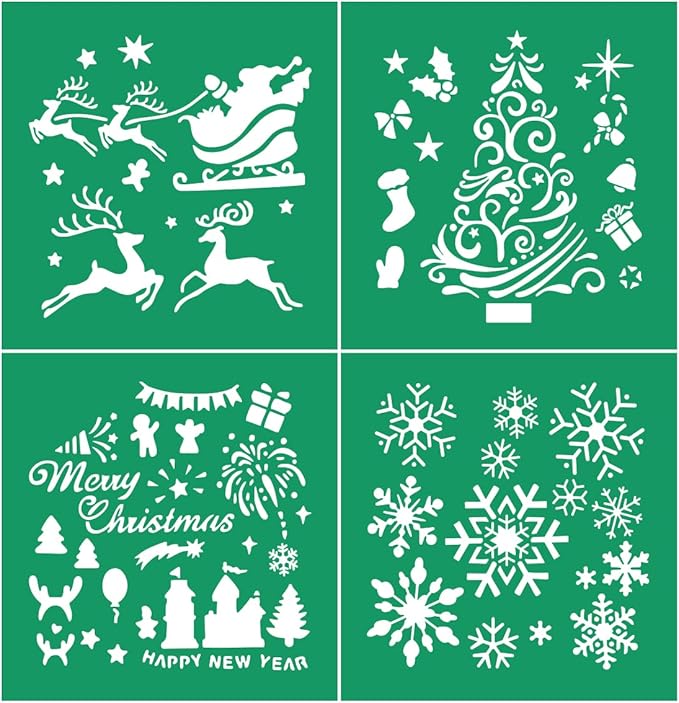 DGAGA Christmas Silk Screen Stencils Reusable Self Adhesive Merry Christmas Chalk Mesh Stencils Silkscreen Pattern Stencil for Winter Decoration, DIY Home and Wood Signs