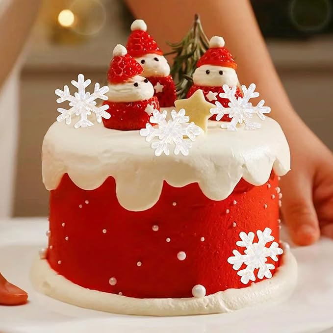 15 Piece White Resin Snowflake Cupcake Toppers Sparkling Winter Frozen Theme Snowflake Cupcake Winter Wonderland Baby Gift Party Children's Birthday Christmas Party Cake Decoration Supplies