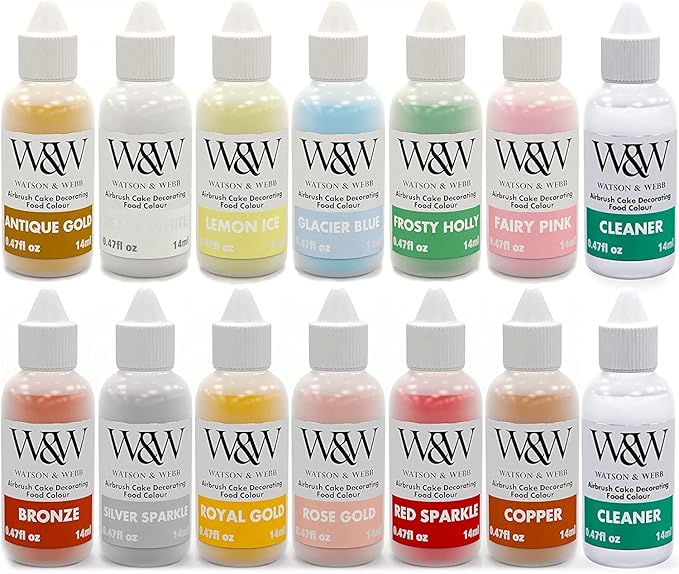 Watson & Webb Studio Collection - Cake Airbrush Decorating Kit - Inc Professional Mains Powered Spray Gun, 25 Vibrant Colors, Stencils, Case, Spraytidy, Tools - for Food, Cakes, Cookies & Baking
