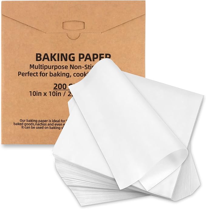 200 Pcs Parchment Paper Baking Sheets, 10"x10" Precut Non-Stick Baking Parchment Paper Sheets Bun Sheet Pan Liners.Baking Grilling Air Fryer Steaming Bread Cup Cake Cookie (White-10"x10")