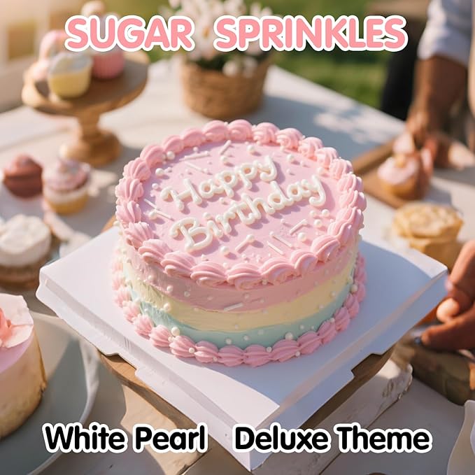 Christmas Edible White Sprinkles for Cake Decorating,Edible Pearl Jimmies Sugar Mix Size 130g/4.58oz,Baking Candy Decorations,Cupcake Toppers,Cookie Donuts Ice Cream Dessert Decorating,Wedding Birthday Party Valentines Christmas Supplies
