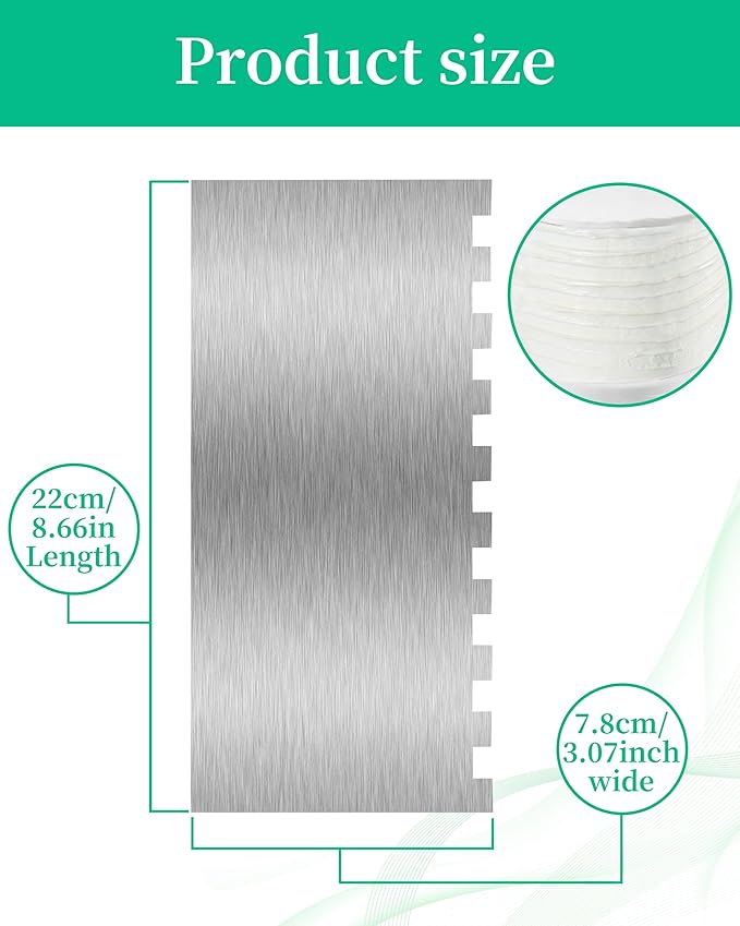 Cake Scraper Smoother Cake Decorating Supplies Kit 8.6 Inch Metal Bench Scraper for Baking Buttercream Smoother Stainless Steel Frosting Cake Comb Edge Side Jagged Comb for Cream Cake-5