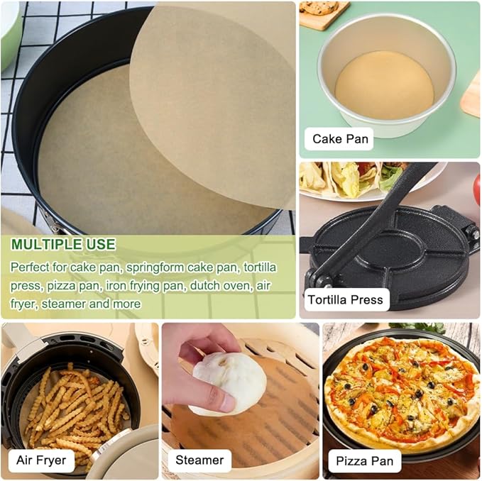 BYKITCHEN 12 Inch Parchment Paper Rounds, Set of 200, Non-Stick Baking Paper for Pizza Maker, Cake Pan and More