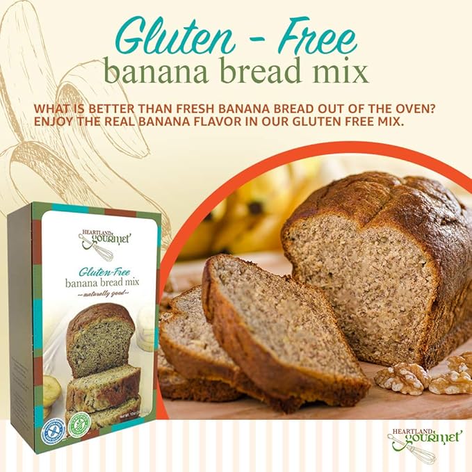 Heartland Gourmet Gluten Free Banana Bread Mix - Soft and Moist - Certified Gluten Free - All Purpose - Safe for Celiac Diet