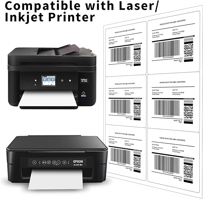 [100 Sheets 600 Labels] 3⅓" x 4" Printable Mailing Label for Laser & Inkjet Printers, 6 Up Permanent Adhesive Label Blank, 6 per Page Shipping Address Labels, FBA Box Labels