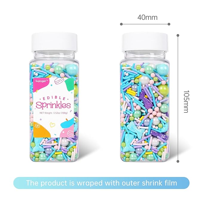 Mermaid Sprinkles Mix | Blue Purple Pink Green Mermaid Tears | Sprinkles for Cake Decorating | Cupcake Toppers | Ice Cream | Cookie | Fancy Candy | 3.52oz