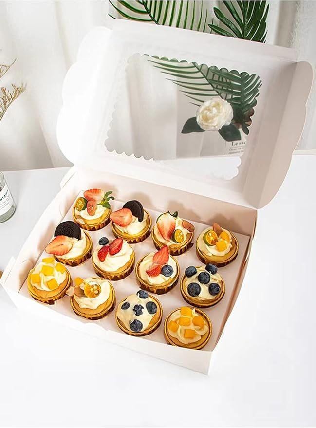20-Set Cupcake Boxes Bulk with Clear Display Window Hold 12 Standard Cupcakes, Disposable Food Grade White Cupcake Carrier Cupcake Container, Perfect for Cupcakes Muffins Cookies Pastries