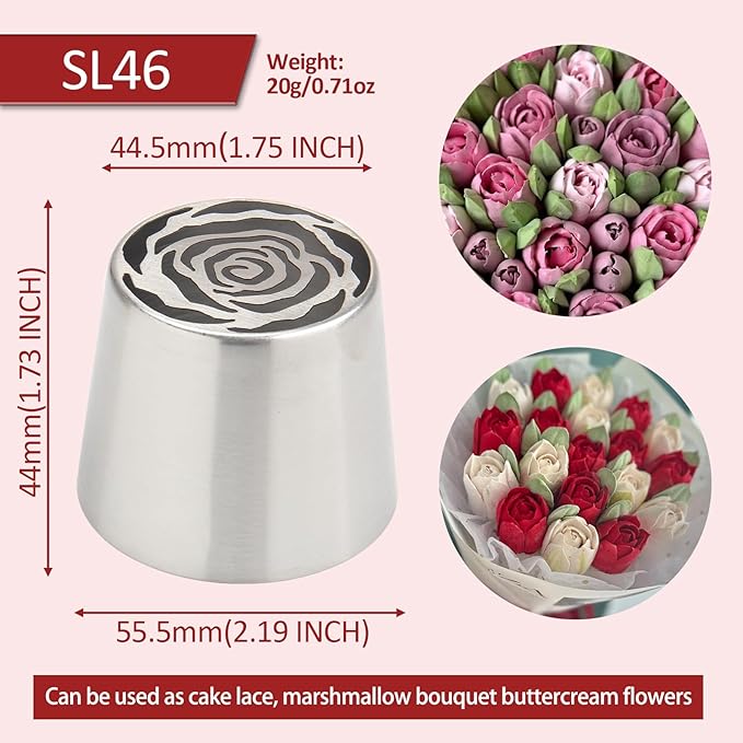 Extra Large Russian Piping Tips for Marshmallows Stainless Steel Flower Frosting Nozzles many styles Cake Decorating Baking tool for Buttercream, Cupcakes Cookies(SL46)
