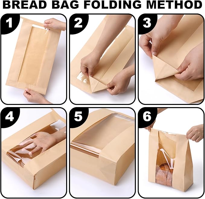 45 Pack Paper Bread Bags for Homemade Baking - Tin Tie Tab Lock Sourdough Bag, Large Loaf Packaging With Clear Window for Storage - 48 Label Seal Stickers for Bakery Use