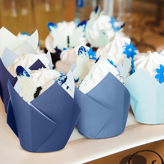 Havawish 500 pcs Tulip Cupcake Liners, Party CupCake Baking Liners Greaseproof Wrappers Muffin Liner Holders for Wedding Birthday Baby Shower Holiday Party Baking Cups (Gradient Blue,Standard Size)