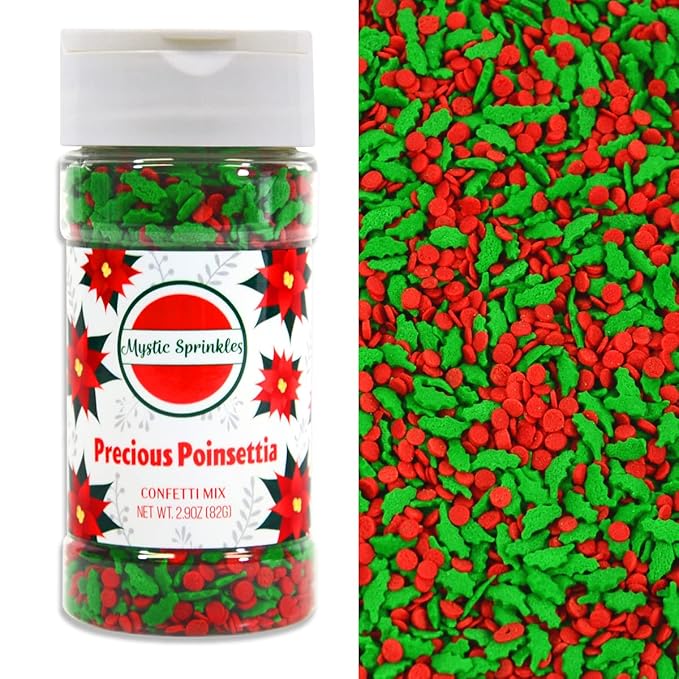 Mystic Sprinkles Christmas Holiday Sprinkle Mixes (Precious Poinsettia Confetti Mix 2.9oz)