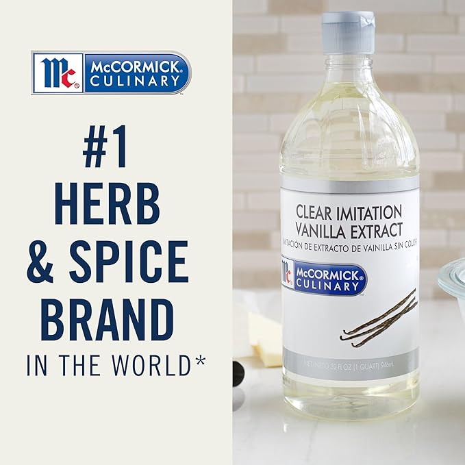 McCormick Culinary Clear Imitation Vanilla Extract, 32 fl oz - One 32 Fluid Ounce Bottle of Clear Vanilla Flavoring for Baking, Perfect in Baked Goods, Frostings, Custards and Desserts