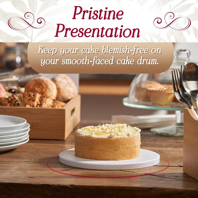 Cakebon Cake Boards - Sturdy 1/2 Thick Drums - 8 Inch Professional Fully Wrapped Edges White 6-Pack