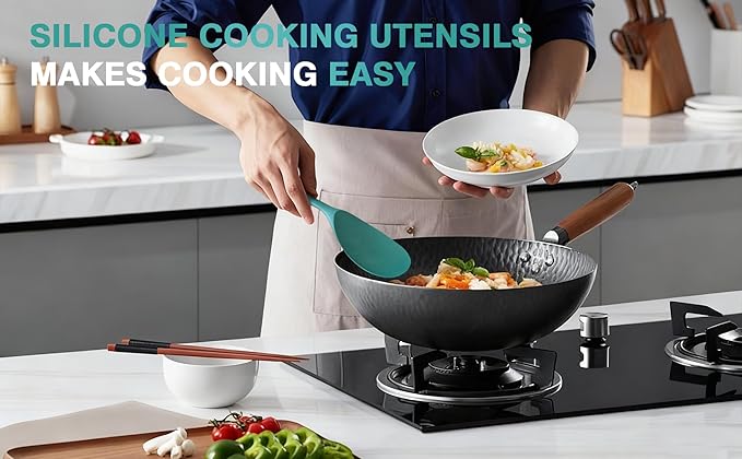 5-Piece Silicone Kitchen Utensil Set.Non-Stick & Heat Resistant Cooking Spatulas.Spoons & Turner-BPA Free.Dishwasher Safe for Baking and Frying