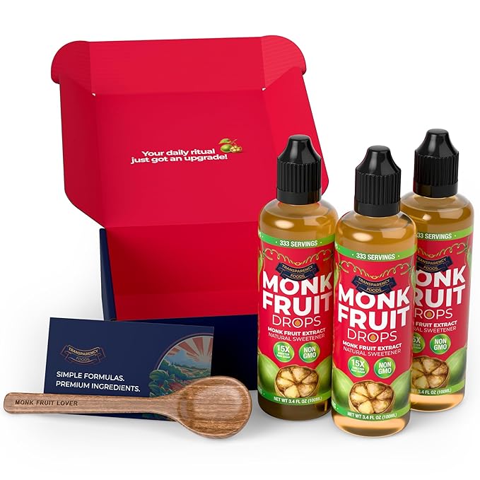 Monk Fruit Extract (6 Drops = 1 Tsp of Sugar) Zero Calories, Non-GMO, No Fillers - Liquid Monk Fruit Sweetener No Erythritol by Transparency Foods NEW FORMULA (10.2 oz, 999 servings)