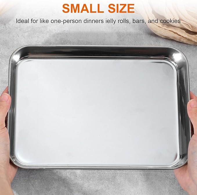 6pcs Stainless Steel Sheet Pan, 9x7inch Cookie Sheets Baking Sheets Pan Cookie for Bakings Metal Food Tray Non-Stick, Rust Resistant Stainles Steels Cookies Sheet for Baking Or Roasting