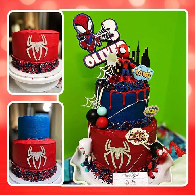 Spiderman Sprinkles for Cake, Cookie, Cupcake Decorating, and Baking - Fancy Edible Spiderman Cake Decorations Sprinkles and Toppings in Red, Blue, and Black Jimmies, Nonpareils, Sugar Pearl