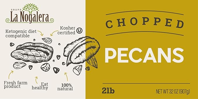 La Nogalera - 2 lbs Chopped shelled pecans. Raw pecan nuts, NO SHELL, Non-GMO, No Preservatives, Unpasteurized, Kosher and Halal Certified and Ketogenic friendly
