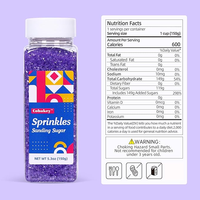 Purple Sanding Sugar for Baking, Edible Sparkling Sugar Sprinkles Coarse Sugar Crystals for Cake Decoration Cookie Cupcake Topper Ice Cream Topping Supplies 150g/5.3oz