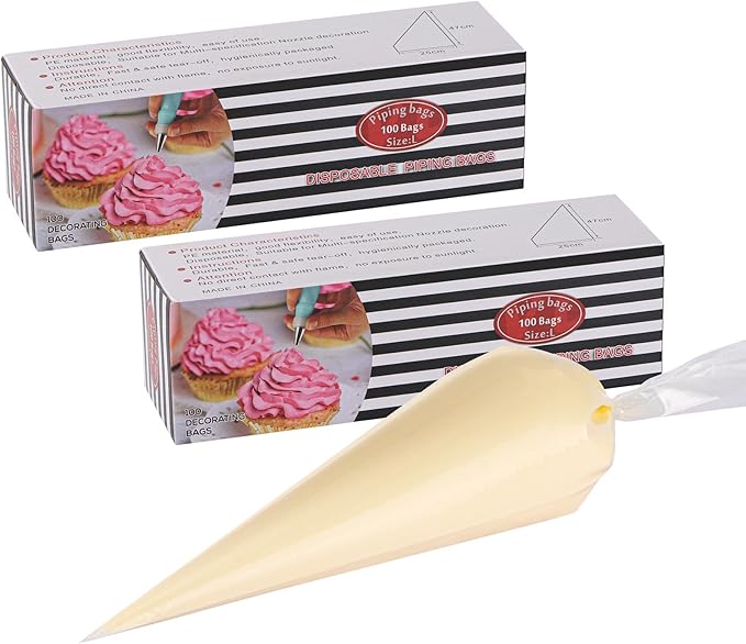 18.5 Inch Disposable Piping Bags 200PCS Tipless Piping Bags Anti-Burst Pastry Bags Cake Decorating Bag Plastic Icing Bags for Cake, Cream Frosting and Cookie Decoration Supplies