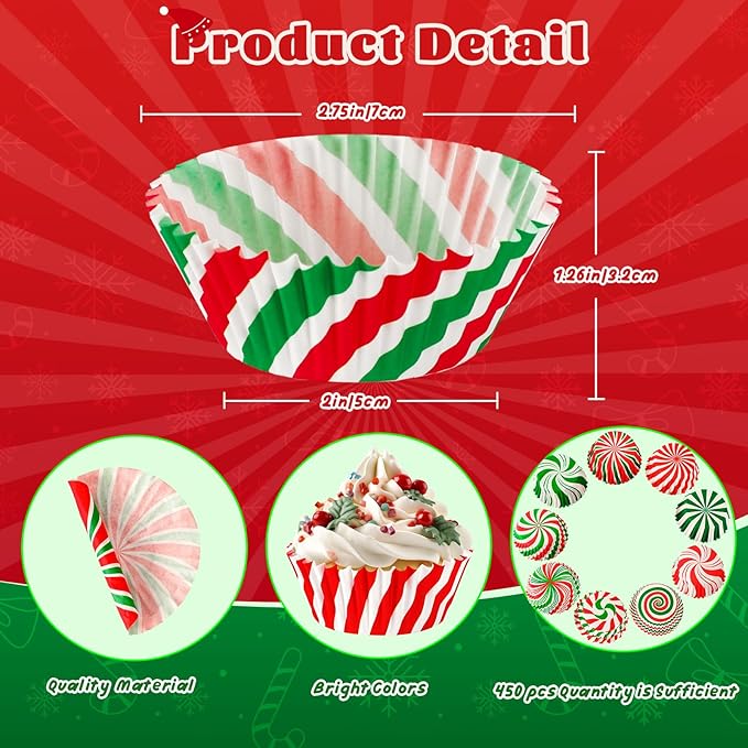 SANNIX 450pcs Christmas Cupcake Liners,Xmas Candy Pattern Baking Cups Cupcake Wrappers Paper Wraps Muffin Liners for Christmas Holiday Birthday Party Candy Cake Make Decorations Supplies(9 Designs)