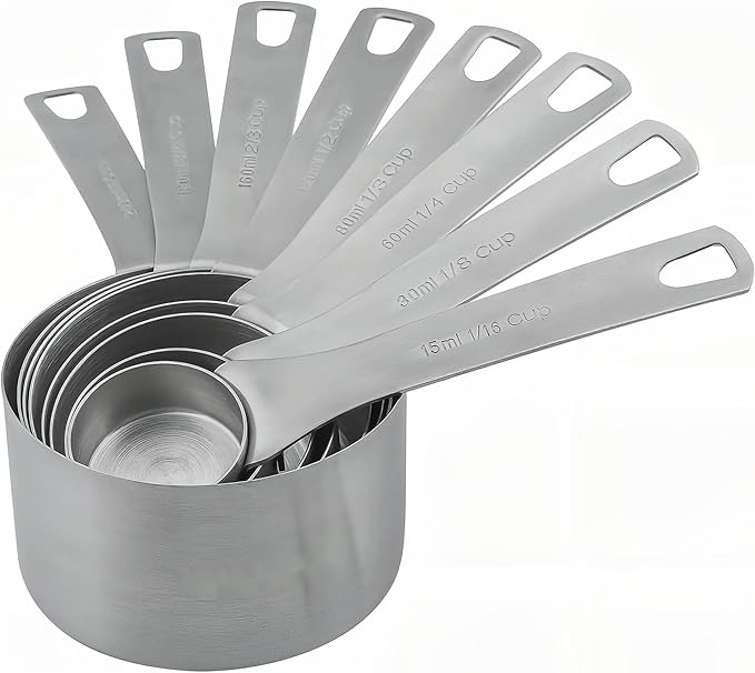 Smithcraft Measuring Cups set, 18/8 (304) Stainless Steel Measuring Cups for Kitchen & Baking, Heavy Duty Solid Measurement Cups, Us & Metric Measure Tools with 1/16, 1/8, 2/3 &3/4 Cups