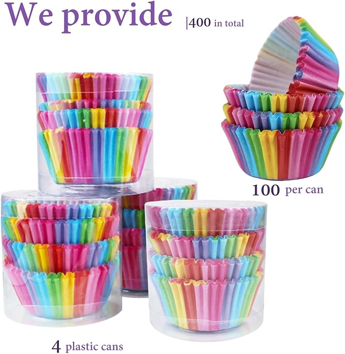 400 Pcs Rainbow Cupcake Liners Food Grade Baked Greaseproof Paper Muffin Liners Birthday Party Wedding Cake Packaging