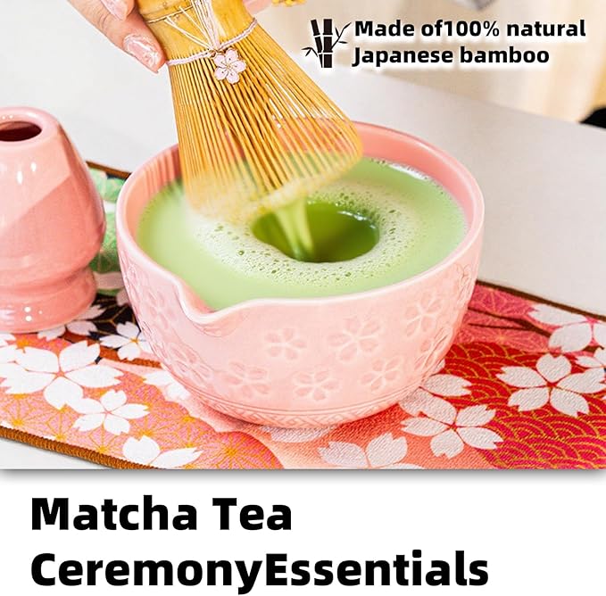 Matcha Whisk and Bowl Set, 8 PCS Matcha Kit Includes Bowl with Spout, Whisk,Holder,Bamboo Scoop and Sifter, Unique Gift for Matcha Lovers (Green)