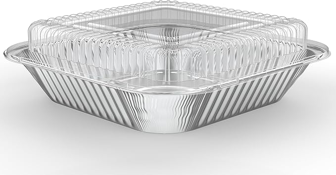 WANBAO 20 Pack Foil Pans with Plastic Lids 8 X 8 Inch Disposable Aluminum Tin Foil Baking Pans Meal Prep for Catering Party Meal Prep, Take Out, Freeze, Food Storage, Prepping Food