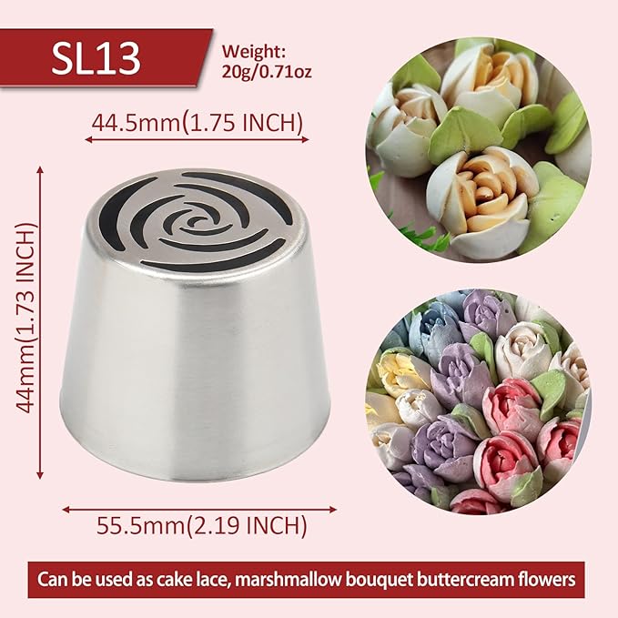 Extra Large Russian Piping Tips for Marshmallows Stainless Steel Flower Frosting Nozzles many styles Cake Decorating Baking tool for Buttercream, Cupcakes Cookies(SL13)