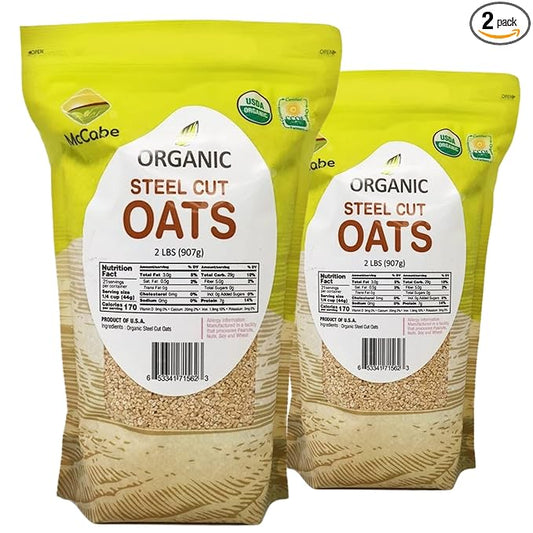 McCabe Organic Steel Cut Oats - Steel Cut Oats Organic | Rich with Fiber & Minerals | USDA and CCOF Certified | Product of USA | 2lbs Pack of 2