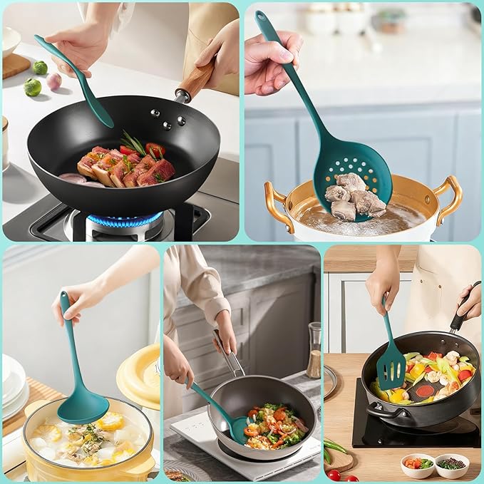 5-Piece Silicone Kitchen Utensil Set.Non-Stick & Heat Resistant Cooking Spatulas.Spoons & Turner-BPA Free.Dishwasher Safe for Baking and Frying