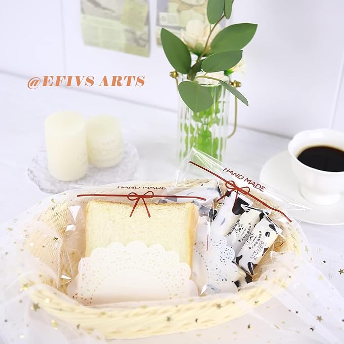 200pcs 5.5x5.5in Lovely Lace Bowknot Clear Biscuit Roasting Treat Present DIY Plastic Candy Individual Wrappers Self Adhesive OPP Cookie Bakery Decorating Favor Bags