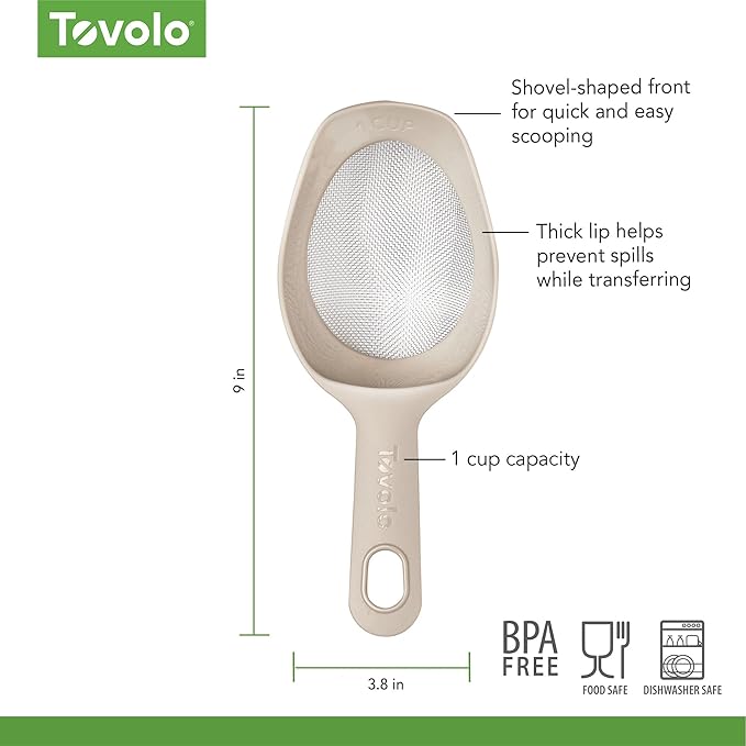 Tovolo Scoop & Sift, Ergonomic Fine Mesh Sieve Flour Sifter, Easy Scoop 1 Measuring Cup, Dishwasher-Safe Baking Tool for Dusting & Aerating, Oatmeal